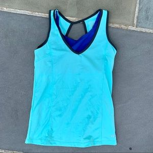 light blue athletic tank top with built in bra